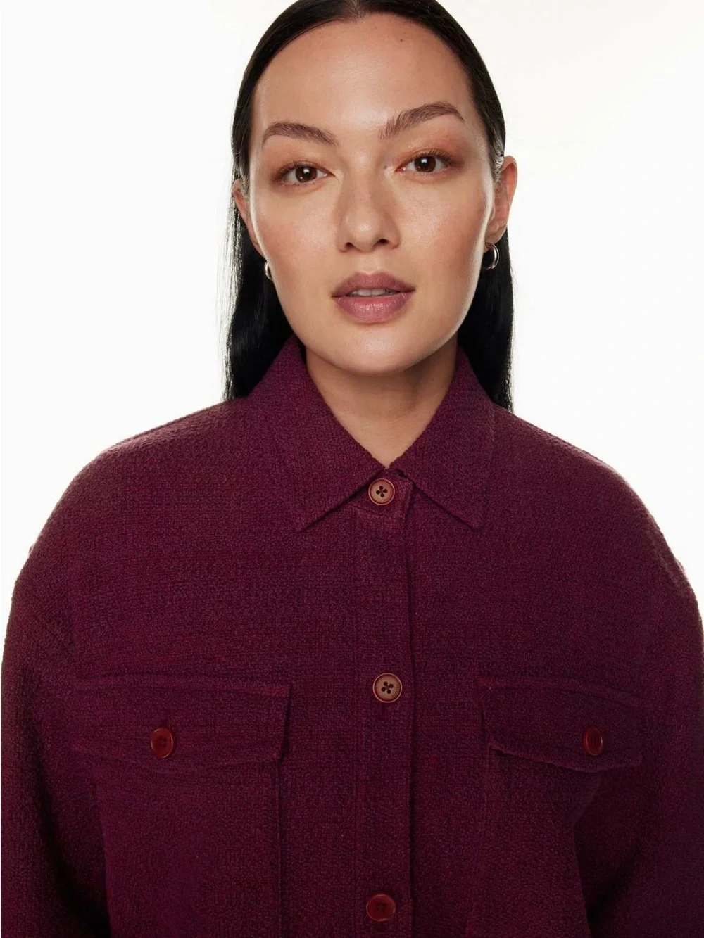 Aritzia Babaton Joan Shirt Jacket Shacket Pockets Women's Size 2 Wine Color